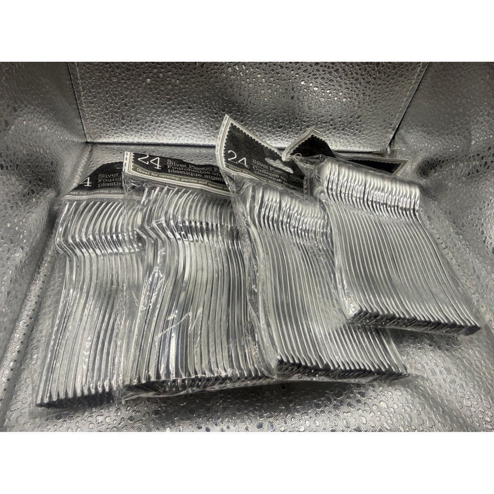Greenbrier International Silver Plastic Cutlery Set 96pc Forks Spoons Bulk Pack